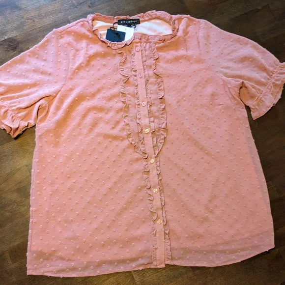 NWT Gibsonlook Short Sleeve Swiss Dot Full Placket Blouse, Mauve, Large - Picture 10 of 12